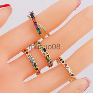 Band Rings Top Quality Colorful Rainbow CZ Gold Ring For Women Girls Fashion Engagement Wedding Band Charm Party Jewelry Mix Styles Choice J230817