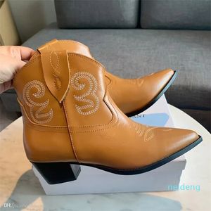 Designer -Western Cowboy Short Boots Shoes Calf Leather Carved Motorcycle Boots Fashion Women's Knight Roman Boots