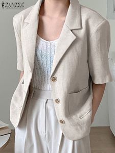 Женские костюмы Blazers Zanzea с коротким рукавом Casual Blazer Coats Women Korean Fashion Office Lady Легкие простые карманы Элегантные костюмы 230817