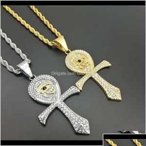 Pendant Necklaces Stainless Steel Men Hip Hop Eye Of Horus Fashion Vintage Ankh Cross Necklace Mens Hiphop Jewelry Gifts 61Bac W5Pvg D Dhohy
