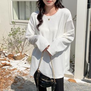 Kvinnors T-skjortor Spring Autumn Solid Simple Overized Tees Harajuku Long Shirt Women Pit Strip Design T-shirts White Sleeve Y2K Tops