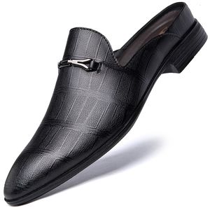 Vestido Sapatos de vestido Primeira camada de camada de couro genuíno mulas masculino de verão moda casual sandálias confortáveis ​​abertas abertas de salto baixo 230816