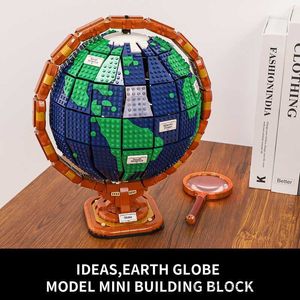 Blocks Creative Spinning Globe Building Block Mini Idea Cidade Amigos Mundial Geografia Viagem Decoração de Casa B Presentes de Educação para Crianças R230817