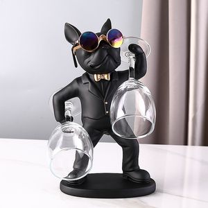 Decorative Objects Figurines KungFu Bulldog Butler Creative Wine Glass Holders Resin Dog statue Rack Stand for Table Desk Dcor Kitchen Bar 230816