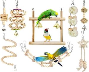 Other Bird Supplies 8PcsSet Parrot Toys Wooden Hanging Swing Hammock Climbing Ladders Perches Toy Parakeet Cockatiels Cage C42Oth6048063