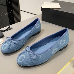 Womens Slip On Dress Shoes Designer Ballet Shoe Denim Blue Black Loafers With Bow Ladies Tweed Espadrilles Retro Green Soft Girls Leisure Shoe With Dust Bags