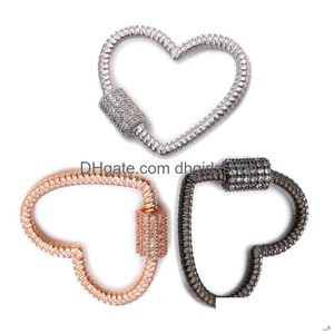 CLASPS HOOKS RIVERSR CZ MICRO PAVE SCREW VIT POLK PUN Black Love Heart Form Copper Zircon Pendant Connectors DIY SMEECHNY FALLINGS DHKDG