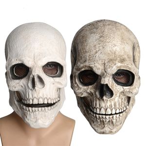 Party Masks Halloween Skeleton Skull Horrible Mask Full Head Mouth Movable Cranium Headgear Unisex Latex Terror Ghost Helmet Costume Prop 230816CJ