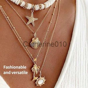 Pendant Necklaces Fashion Jewelry Necklace Soft Pottery Starfish Shell Pendant Necklace Vintage Sun Multi Layer Necklace J230817