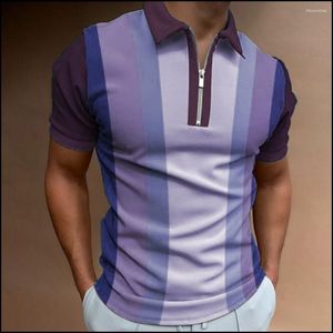 Herren Polos Polo Shirt Herren Sommer Kurzarmstreifen Druck T-Shirt Tops Unisex Lapel Reißverschluss Mode männliche Outfits