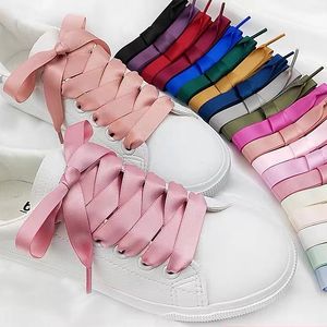 Sko delar Tillbehör 1Pair Silkes spetsar Satin Ribbon Flat Shoelaces Women Sneakers Shoelace Boots For Shoes Längd 80 cm 100 cm 120cm 150cm 230817