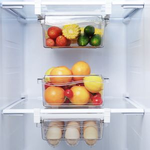 Organização de armazenamento de alimentos conjunta caixa de frutas de cozinha plástico frigorífico organizador slide sob a gaveta de prateleira geladeira refrigeradora 230817