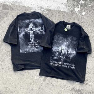 メンズTシャツ良い品質ビンテージイエスファッションTシャツ男性2023SS夏の女性がTシャツを洗った特大のティーメンズ服