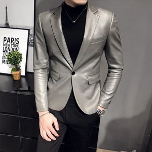 Jaquetas masculinas homens magro blazers jaquetas cinza pu de couro de casacos de alta qualidade jaquetas de couro masculino negócio casual casacos blazers 230816