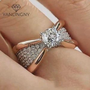 Band Rings 2022 Novel Bow-knot Shape Micro-set Crystal Zircon Ring for Woman Ladies Rose Gold Color High-Quality Alloy Engagement Jewelry J230817
