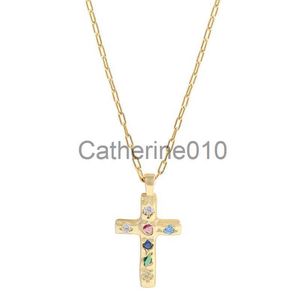 Pendant Necklaces Fancy Color Cross Colored Zircon Necklace Sweet Cool Woman Fashion Girl Party Gift Accessories Vintage 2023 Summer New Style J230817