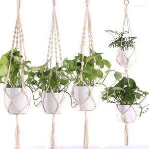 Storage Baskets Fashion Vintage Tassles Plant Hanger Indoor Outdoor Hanging Basket Jute Rope Cotton And Linen Flowerpot Net