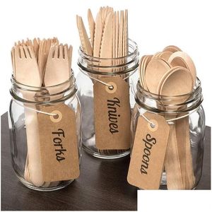 Disposable Dinnerware Eco-Friendly 16Cm Wooden Cutlery Forks Spoons Dessert Utensils Party Birthday Home Tableware Drop Delivery Gar Otjdb