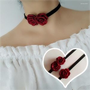 Hänge halsband gotiska elegant sammet roskrage stor blommakedjekedja halsband för kvinnor bröllop brud temperament smycken droppar