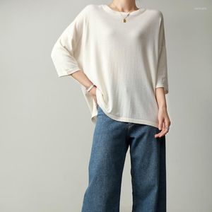 Women's Sweaters Mulberry Silk Cashmere Material Three Quarter Sleeve Sweater Round Neck Loose Knitted Short T-shirt Underlay