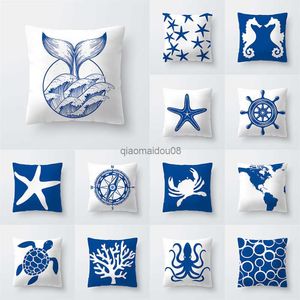 Pillow Case 45x45cm marine organism ship printed pattern cushion cover for home living room sofa bedroom decoration case HKD230817