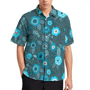 Erkek sıradan gömlekler zarif ditsy çiçek bluz erkekler mavi çiçekler hawaii kısa kollu tasarım retro büyük boy plaj gömlek doğum günü hediyesi