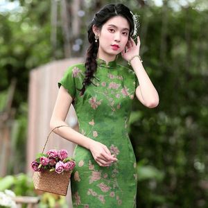 Ubranie etniczne Cheongsam sukienki Kobiety nowoczesne 2023 design zielony chiński styl szczupły eleganckie qipao seksowne sukienki