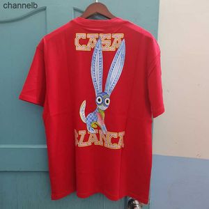 Men's T-Shirts Summer Casablanca couple T-shirt Painted rabbit letter pattern letters men's and women's casual short-sleeved T-shirt HKD230817