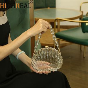 Evening Bags Transparent Acrylic Shell Bag Fashion High Quality PVC Womens Designer Handbag Pearl Strap Shoulder Messenger Clutch 230817