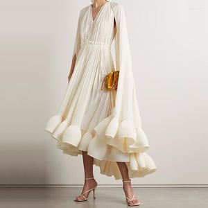 Casual Dresses Boho Summer Clothing Vacation Bohemian Elegant Ruffles V-Neck Oregelbundna Long Dresse Women 2023 Runway Robes Longues