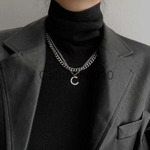 Hänge halsband retro kpop brev halsband dubbel spets rostfritt stål tröja kedja hipop choker par halsband för kvinnor män smycken gåva ny j230817