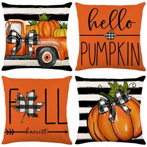 Fall Pillow Covers 18x18 Orange Watercolor Pumpkin Decor Throw Pillows Case for Couch Autumn Harvest Indoor Outdoor Decorative Cushion Protector for Sofa Bed