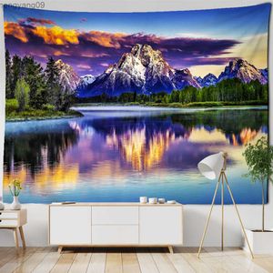 Tapisseries Sunrise Mountains and Rivers Landscape Tapestry Wall Hanging Psychedelic Aurora Natural Landscape Art Home Decor R230817