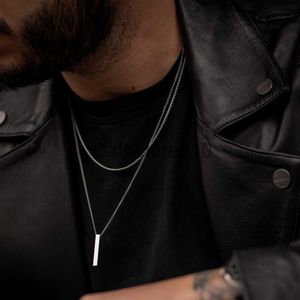 Hänghalsband Mens rektangel Pendant Necklace Men Classic Bredd 2mm rostfritt stål Länkkedja halsband för män smycken gåva J230817