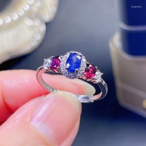 Klusterringar Natural Sapphire Gemstone Ring for Women smycken med Garnet Real 925 Silvering Födelsedagsjubileumsgåva