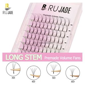 False Eyelashes Rujade Long Stem Russian Volume Eyelash Extension Premade Volume Fans Wholesale Cluster Volume Fan Lashes For Eyelash Extensions HKD230817