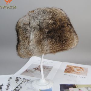 Trapper Hats Unisex Fur Hat Brand Fashion Warm Beanies Cap For Winter Warm Natural Real Rabbit Fur Cap Russian Men Lady Fur Headgear 230817