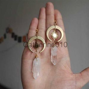 Charme Novo Hippie Tribal Sun Crescent Brincos Brass Color Jóias Bruxa Bohemia Aniversário Mágico Clear Stone Point Mulher Moda Presente J230817