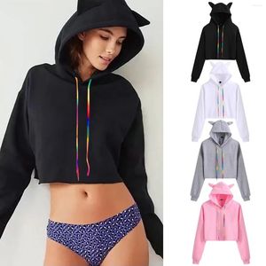 Women's Hoodies Tunic Top Cotton Tops för kvinnliga damernas avslappnade Pure Ear Hooded Sport Loose tröja med ärm