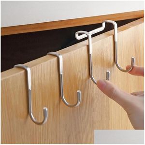 Hooks Rails Stainless Steel Hook Double S-Shaped Sundries Hanging Punch- Kitchen And Bathroom Cabinet Door Hookhooks Drop Delivery Otdir