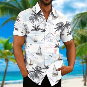 Mäns casual skjortor slät skjorta kort ärm topp 3D tryckt kokosnötmönster komfort hawaiian kläder lapel överdimensionerade toppar