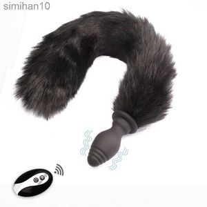 Anal Toys Faux Fox Tail Anal Plugs Remote Control Silicone Dildo Cosplay BDSM Butt Vibration Sex Toys For Couples Female Masturbation HKD230816