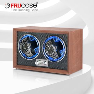 Watch Winders FRUCASE Double Watch Winder for Automatic Watches 2 Rolex Box Jewelry Display Collector Storage Wood Grain with Light 230816