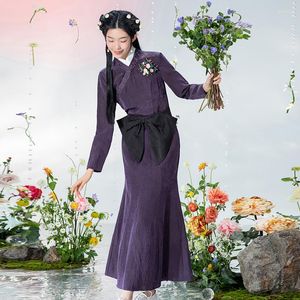 Vestidos casuais Uma vida nas mulheres esquerda Gambiered Guangdong Galze Sleeves Longo Longo Fivela de Fuzle Vo de Bordado de Pescoço Salia Fishtail