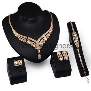 Zestawy biżuterii w Dubai Gold dla kobiet Choker Naszyjnik Bransoletka Kolczyki Pierścień Nigerian Wedding Party Bridal Biżuteria