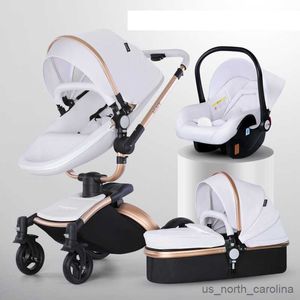 Luxury 3 in 1 Leather Baby Stroller with Rotating Car Seat, Black