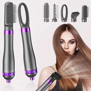 5-in-1 Hair Dryer Brush - One Step Hair Blowout Volumizer for Straightening, Curling, Drying, Combing - Hot Air Brush Hair Styler for Smooth and Healthy Hair