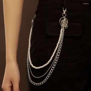 Keychains Punk Biker Jeans Pants Trousers Chain Keychain Women Men Belt Key Layers Pearl Chains Hip Hop Jewelry