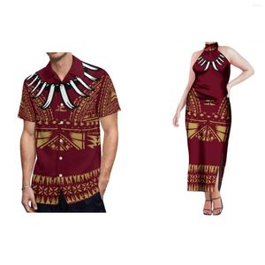 Arbetsklänningar 2023 ankomster Polynesiska stamtapa mönster tryck Samoa Puletasi Ptaha Casual Dress Halter Match Mens Shirt