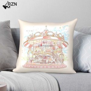 Pillow Case Pastel Circus Carousel Square case Polyester Linen Velvet Printed Decor Throw Case Home Cushion Cover 45x45 HKD230817